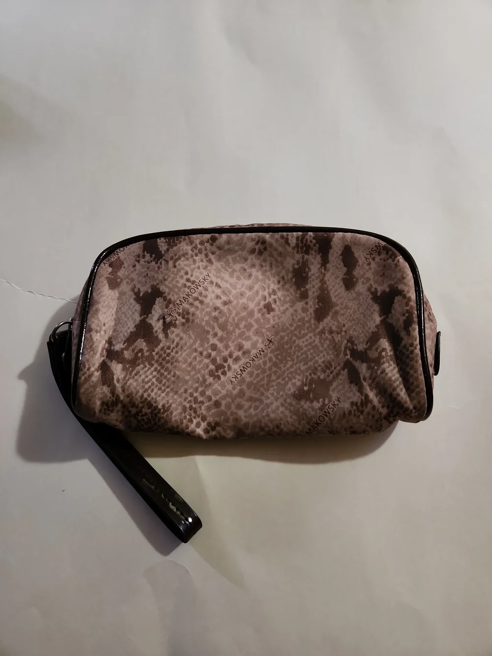 b. makowsky Taupe Snake-Print Wristlet Clutch